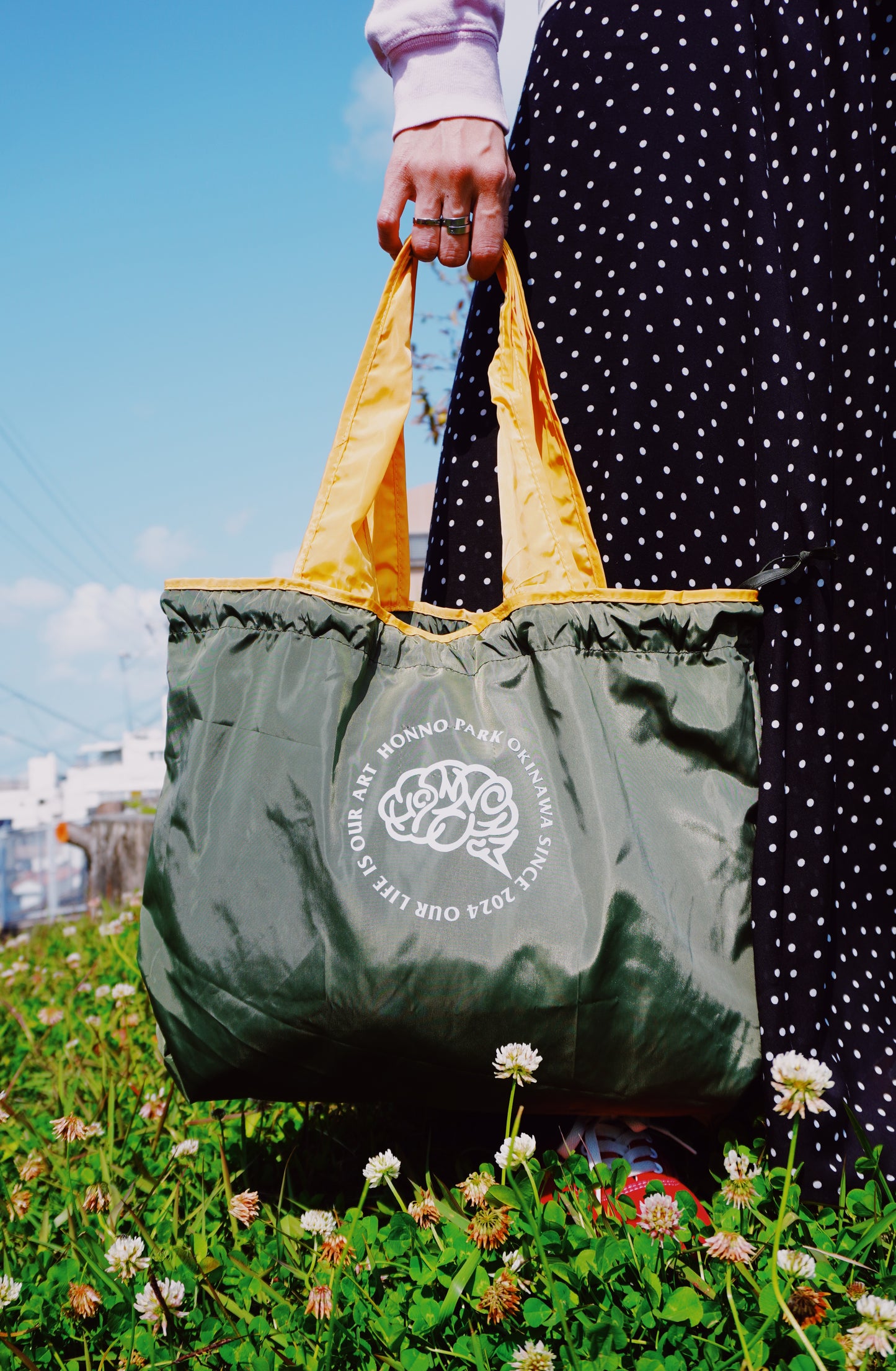 HP COMPACT MARCHE TOTE(M)KHAKI×YELLOW