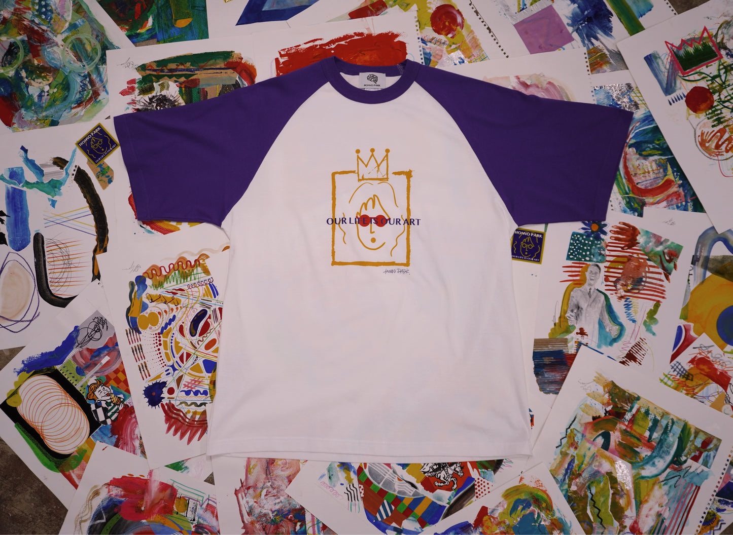 JOHN's WORD RAGLAN SLEEVE Tee(WHITE✖︎VIOLET)