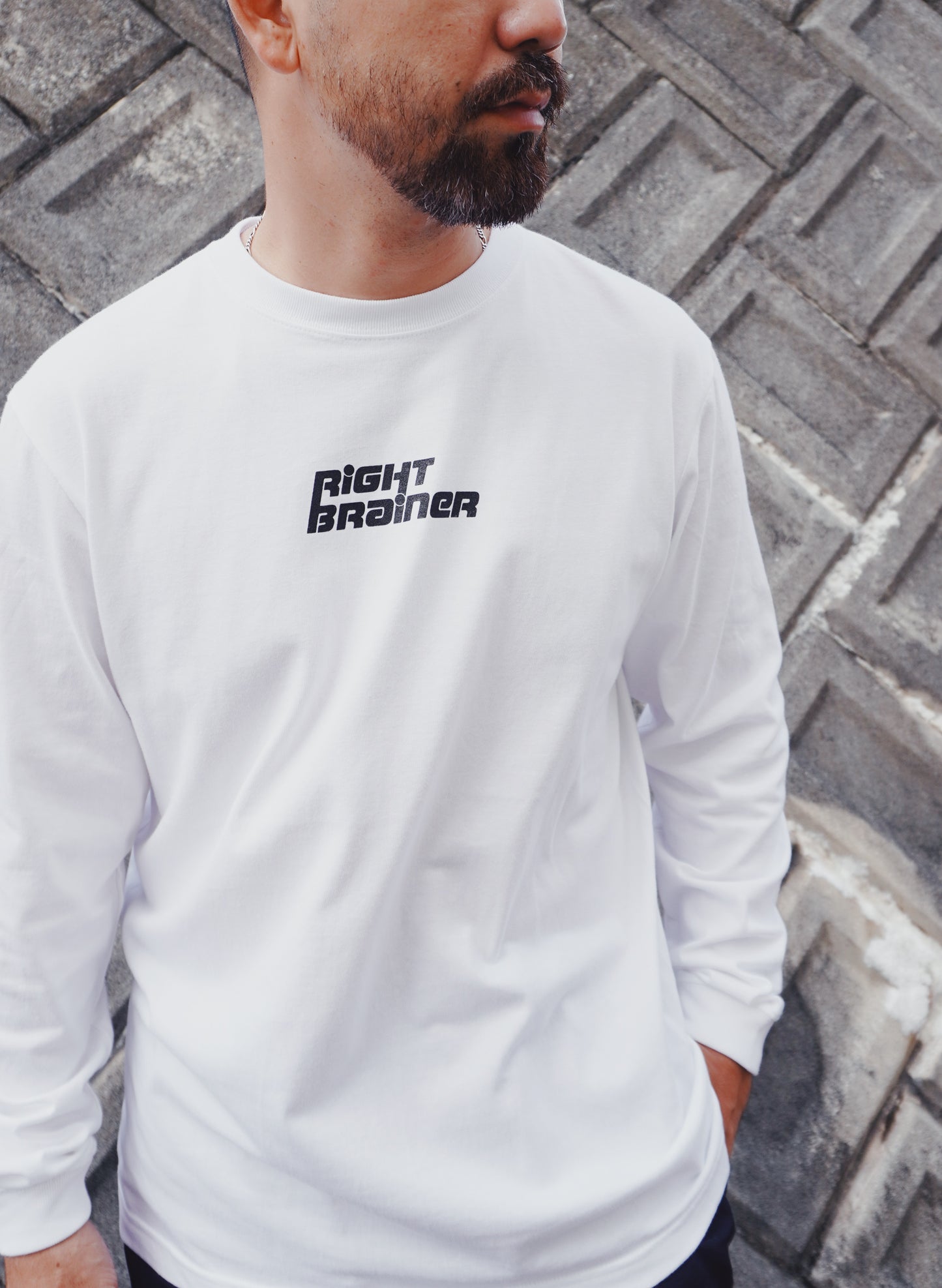 RIGHT BRAINER PRINT L/S Tee(WHITE)
