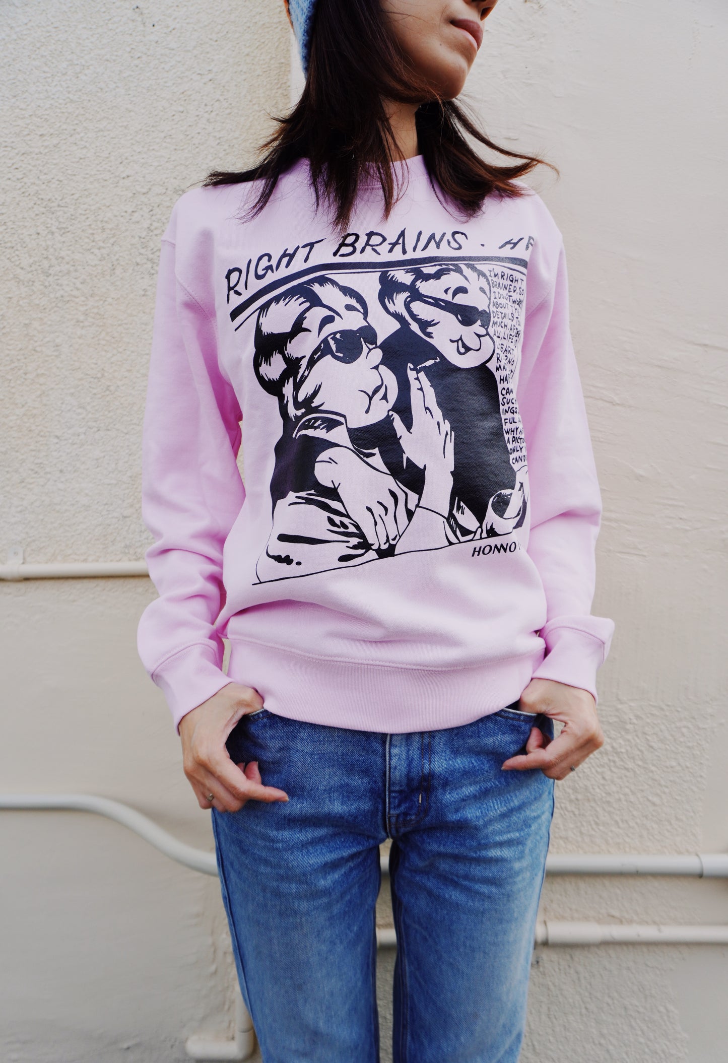 RIGHT BRAINS CREW-NECK SWEATSHIRT(LIGHT PINK)